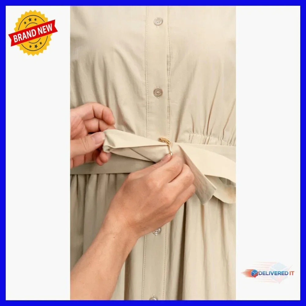 Summer Short Sleeve Midi Dress Button Down A Line Belt Work Casual